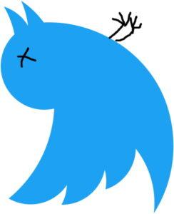 cartoon of a dead Twitter bird logo